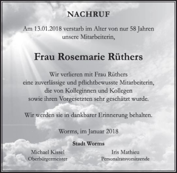 Traueranzeige von Rosemarie Rüthers von Trauerportal Rhein Main Presse
