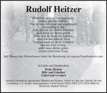 Traueranzeige von Rudolf Heitzer von Trauerportal Rhein Main Presse