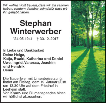Traueranzeige von Stephan Winterwerber von Trauerportal Rhein Main Presse