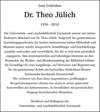 Traueranzeige von Theo Jülich von Trauerportal Rhein Main Presse