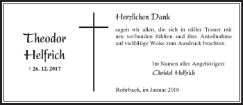 Traueranzeige von Theodor Helfrich von  Kreisanzeiger