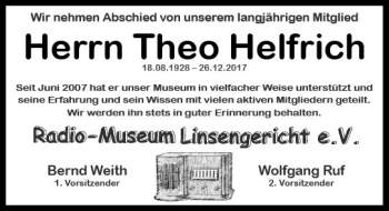 Traueranzeige von Theodor Helfrich von  Kreisanzeiger
