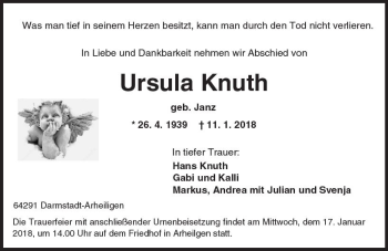 Traueranzeige von Ursula Knuth von Trauerportal Rhein Main Presse