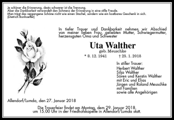 Traueranzeige von Uta Walther von  Gießener Anzeiger