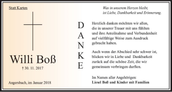 Traueranzeige von Willi Boß von VRM Trauer