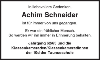 Traueranzeige von Achim Schneider von  Camberger Anzeiger