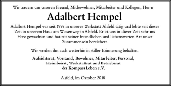 Traueranzeige von Adalbert Hempel von VRM Trauer