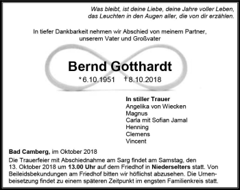 Traueranzeige von Bernd Gotthardt von  Camberger Anzeiger