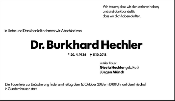 Traueranzeige von Burkhard Hechler von vrm-trauer