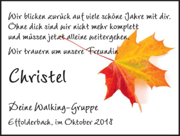Traueranzeige von Christel  von  Kreisanzeiger