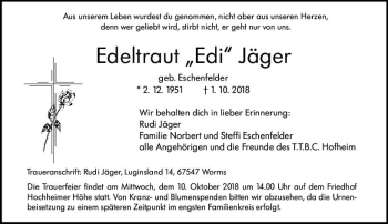 Traueranzeige von Edeltraut Jäger von vrm-trauer