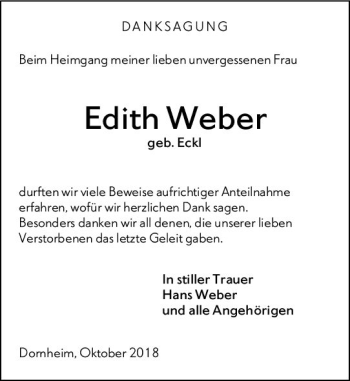 Traueranzeige von Edith Weber von vrm-trauer