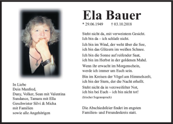 Traueranzeige von Ela Bauer von  Camberger Anzeiger