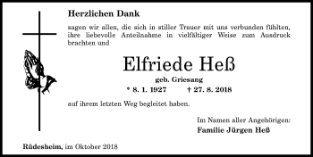 Traueranzeige von Elfriede Heß von vrm-trauer