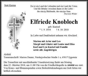 Traueranzeige von Elfriede Knobloch von VRM Trauer