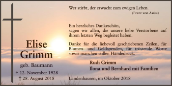 Traueranzeige von Elise Grimm von VRM Trauer