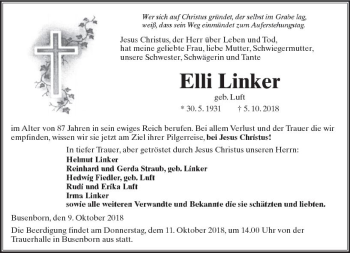 Traueranzeige von Elli Linker von  Kreisanzeiger