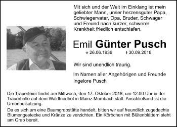 Traueranzeige von Emil Günter Pusch von vrm-trauer