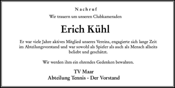 Traueranzeige von Erich Kühl von VRM Trauer