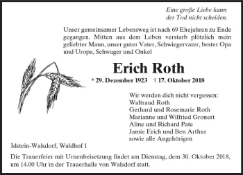 Traueranzeige von Erich Roth von  Camberger Anzeiger