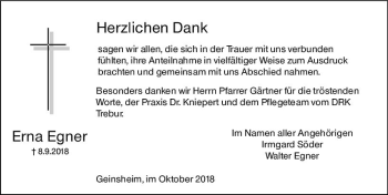 Traueranzeige von Erna Egner von vrm-trauer