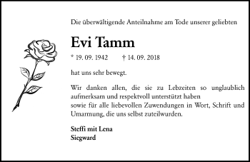 Traueranzeige von Evi Tamm von vrm-trauer