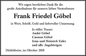 Traueranzeige von Frank Friedel Göbel von  Kreisanzeiger