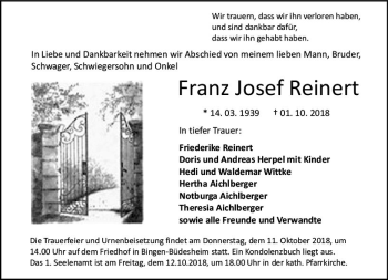 Traueranzeige von Franz Josef Reinert von vrm-trauer