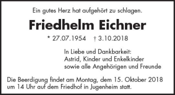 Traueranzeige von Friedhelm Eichner von vrm-trauer