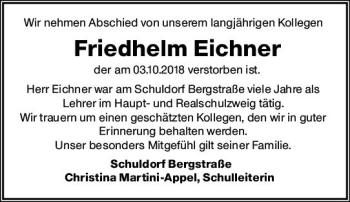 Traueranzeige von Friedhelm Eichner von vrm-trauer