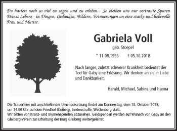 Traueranzeige von Gabriela Voll von  Gießener Anzeiger