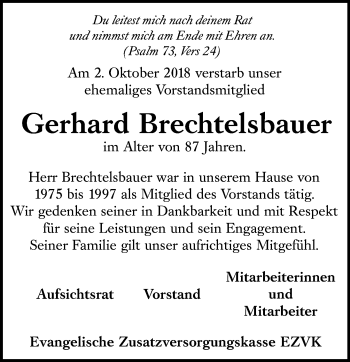 Traueranzeige von Gerhard Brechtelsbauer von vrm-trauer