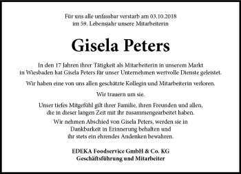 Traueranzeige von Gisela Peters von vrm-trauer