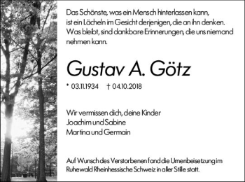 Traueranzeige von Gustav A. Götz von vrm-trauer