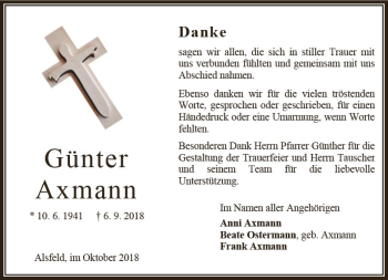 Traueranzeige von Günter Axmann von VRM Trauer