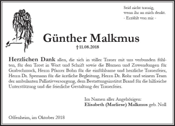 Traueranzeige von Günther Malkmus von vrm-trauer
