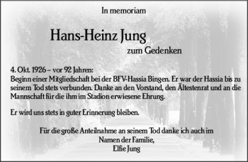 Traueranzeige von Hans-Heinz Jung von vrm-trauer