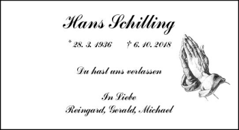 Traueranzeige von Hans Schilling von vrm-trauer