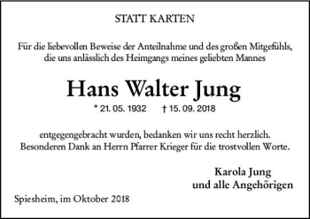 Traueranzeige von Hans Walter Jung von vrm-trauer