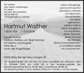 Traueranzeige von Hartmut Walther von vrm-trauer