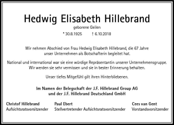 Traueranzeige von Hedwig Elisabeth Hillebrand von vrm-trauer