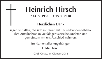 Traueranzeige von Heinrich Hirsch von vrm-trauer
