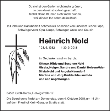 Traueranzeige von Heinrich Nold von vrm-trauer
