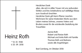 Traueranzeige von Heinz Roth von  Camberger Anzeiger