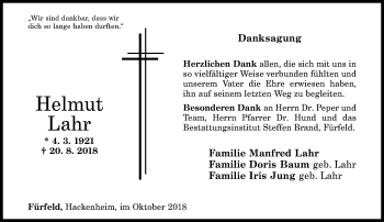Traueranzeige von Helmut Lahr von vrm-trauer