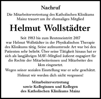 Traueranzeige von Helmut Wollstädter von vrm-trauer