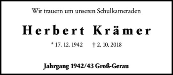 Traueranzeige von Herbert Krämer von vrm-trauer