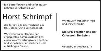 Traueranzeige von Horst Schrimpf von VRM Trauer