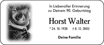 Traueranzeige von Horst Walter von vrm-trauer