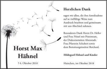 Traueranzeige von Horst Max Hähnel von  Kreisanzeiger